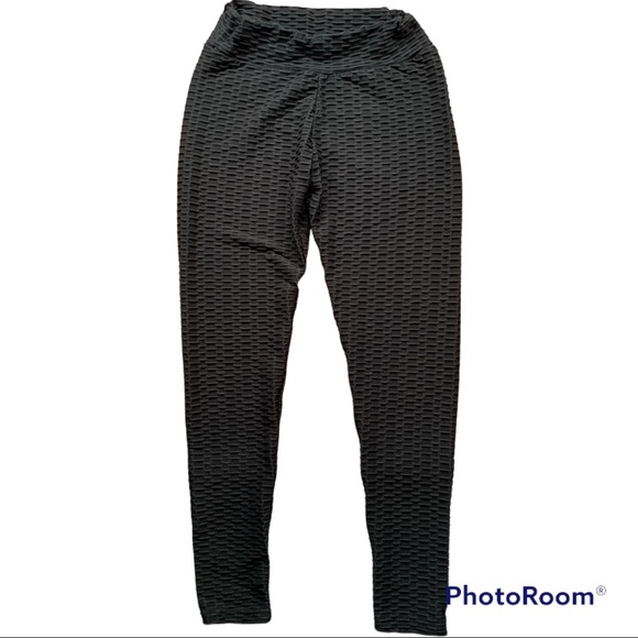 ✨HIGH WAISTED RUCHED BUTT HONEYCOMB LEGGINGS SIZE L - Picture 2 of 6